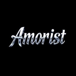 A captivating design featuring the word 'Amorist' in an elegant font styled with a chrome metal effect, showcasing a shiny, reflective quality