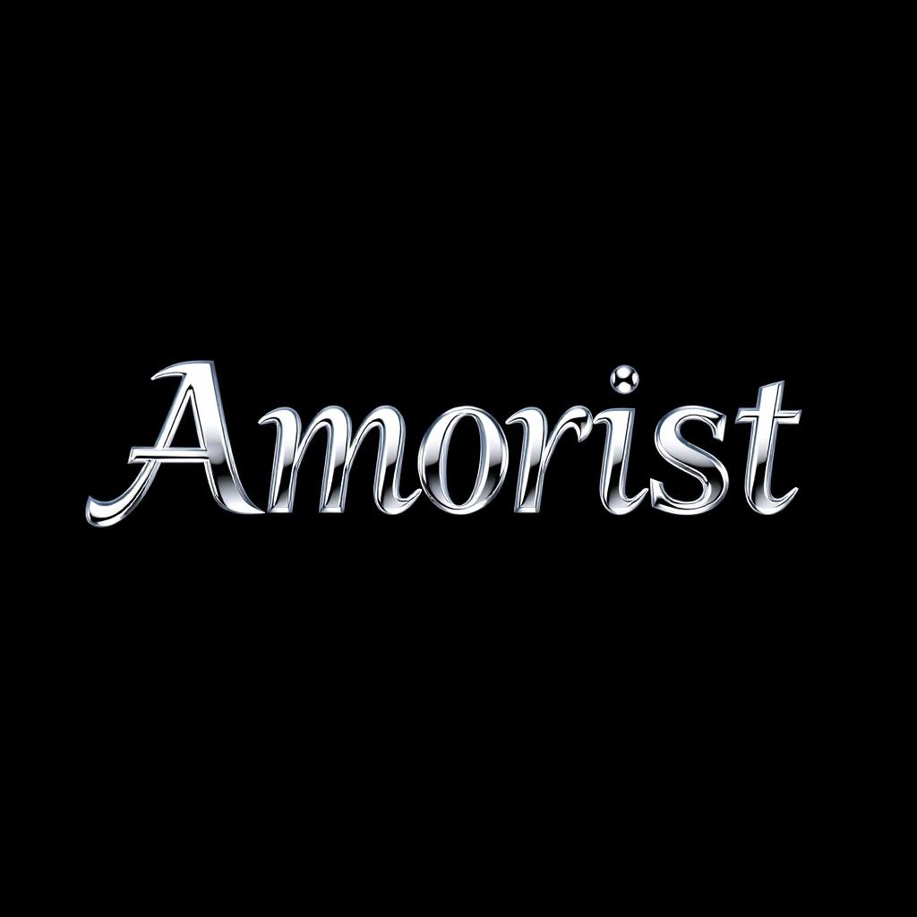 A captivating design featuring the word 'Amorist' in an elegant font styled with a chrome metal effect, showcasing a shiny, reflective quality