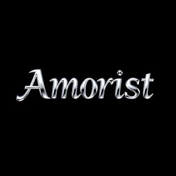 A captivating design featuring the word 'Amorist' in an elegant font styled with a chrome metal effect, showcasing a shiny, reflective quality