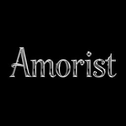 A captivating design featuring the word 'Amorist' in an elegant font styled with a chrome metal effect, showcasing a shiny, reflective quality