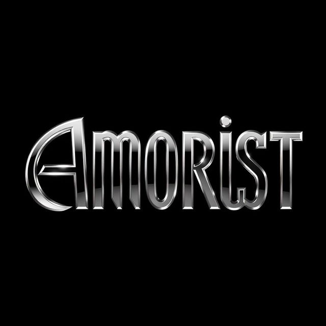 A captivating design featuring the word 'Amorist' in an elegant font styled with a chrome metal effect, showcasing a shiny, reflective quality