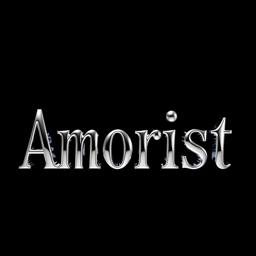 An artistic rendering of the word 'Amorist', elegantly designed with a chrome metal effect that shines and reflects light