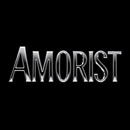An artistic rendering of the word 'Amorist', elegantly designed with a chrome metal effect that shines and reflects light