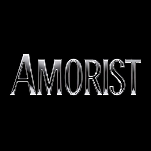 An artistic rendering of the word 'Amorist', elegantly designed with a chrome metal effect that shines and reflects light