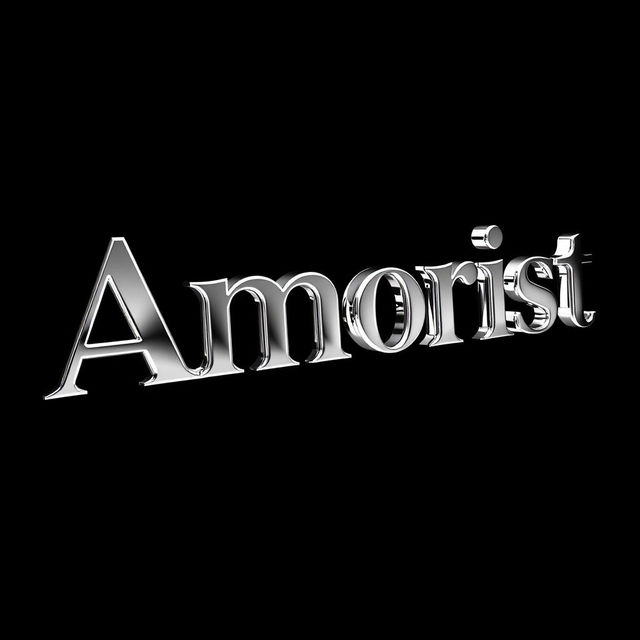 A visually stunning display of the word 'Amorist' rendered in a striking chrome metal effect