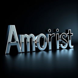 A visually stunning display of the word 'Amorist' rendered in a striking chrome metal effect