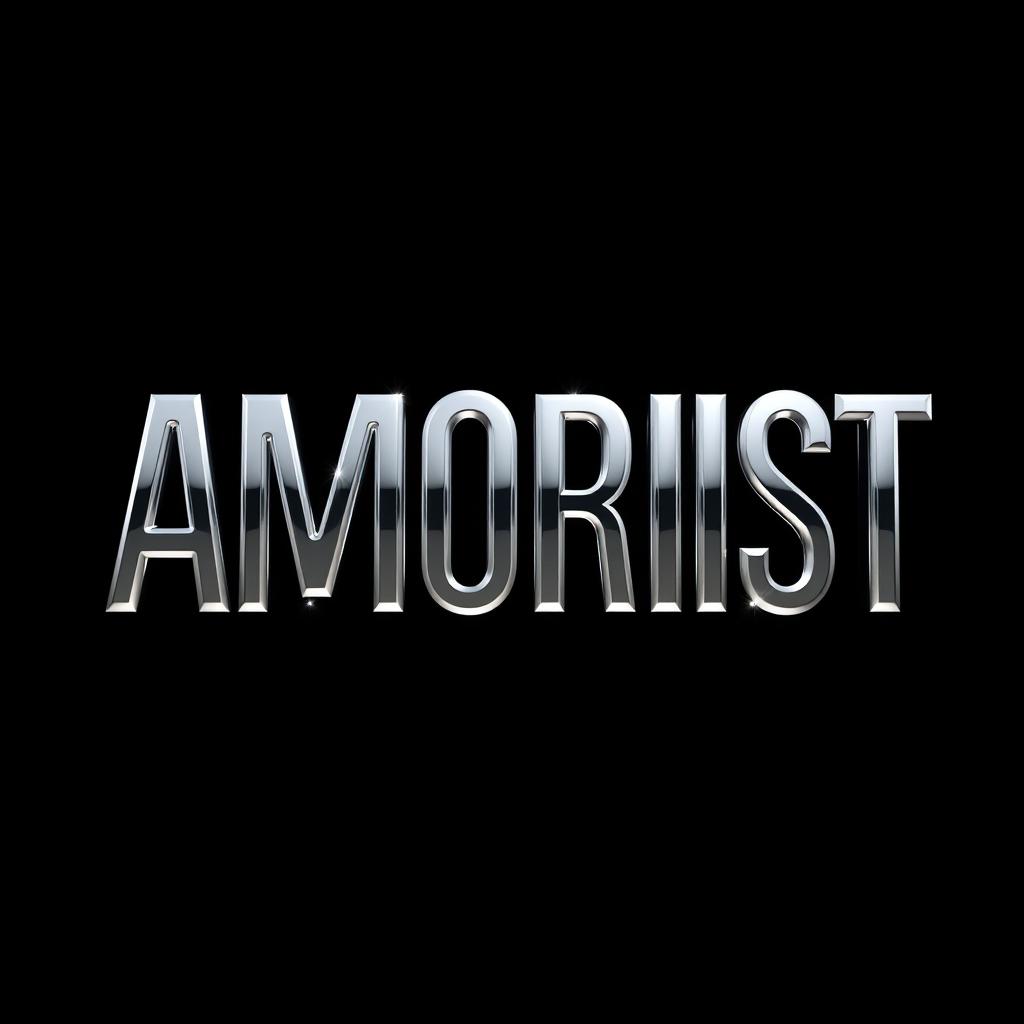 A visually stunning display of the word 'Amorist' rendered in a striking chrome metal effect