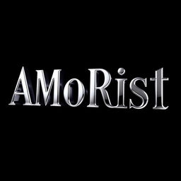 A visually striking depiction of the word 'Amorist', designed with a rich chrome metal effect that reflects light beautifully