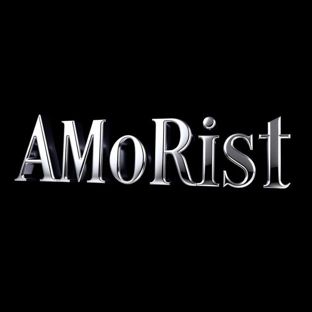 A visually striking depiction of the word 'Amorist', designed with a rich chrome metal effect that reflects light beautifully