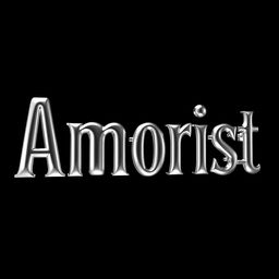 A visually striking depiction of the word 'Amorist', designed with a rich chrome metal effect that reflects light beautifully