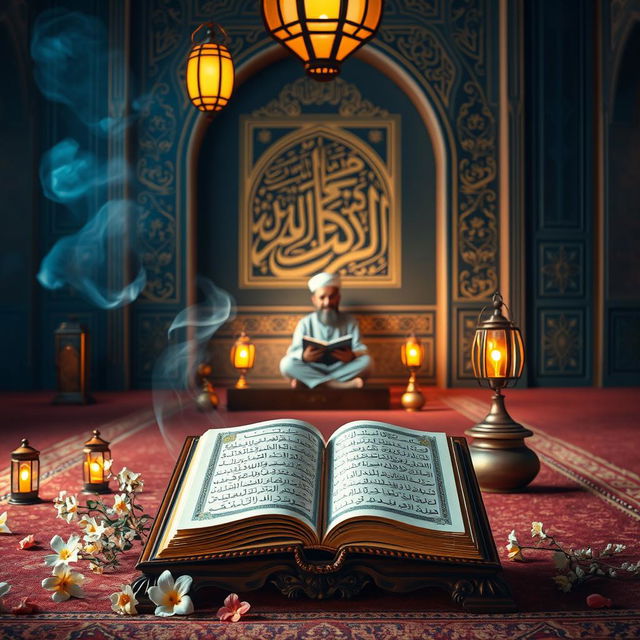 An inspiring scene that illustrates the message 'The Qur'an is a source of inspiration and wisdom