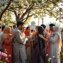 An emotive depiction of the phrase 'Love one another for the sake of Allah SWT