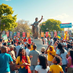 A powerful scene depicting the idea 'Justice is the foundation of societal happiness