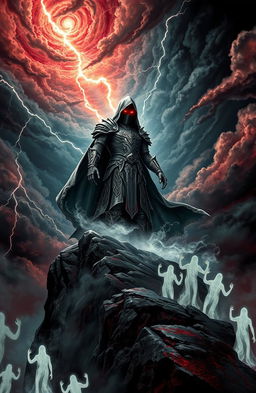 A powerful and majestic scene depicting the resurrection of a God of Death