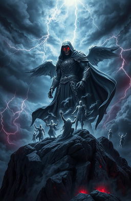 A powerful and majestic scene depicting the resurrection of a God of Death