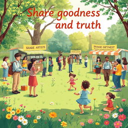 A heartwarming scene illustrating the message 'Share goodness and truth