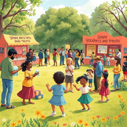 A heartwarming scene illustrating the message 'Share goodness and truth