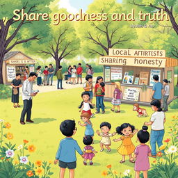 A heartwarming scene illustrating the message 'Share goodness and truth