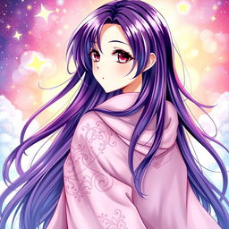 A light novel cover featuring a female character with long, glossy purple hair cascading down her back