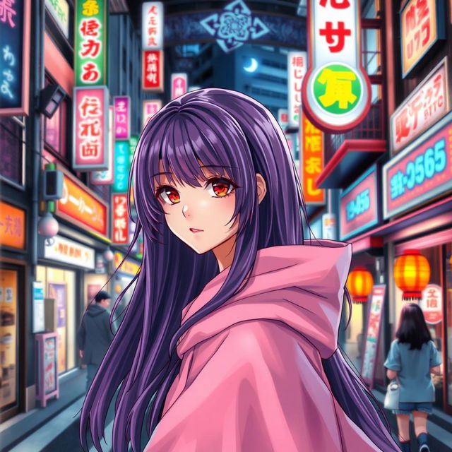 A captivating light novel cover featuring a female character with long glossy purple hair and striking crimson eyes