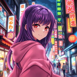 A captivating light novel cover featuring a female character with long glossy purple hair and striking crimson eyes