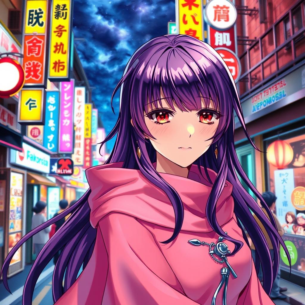 A captivating light novel cover featuring a female character with long glossy purple hair and striking crimson eyes