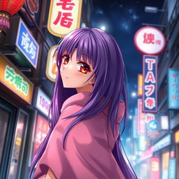 A captivating light novel cover featuring a female character with long, glossy purple hair cascading down her back