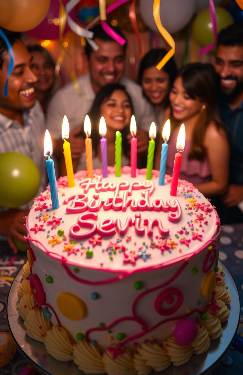 An image featuring a beautifully decorated birthday cake with vibrant colors and intricate frosting designs