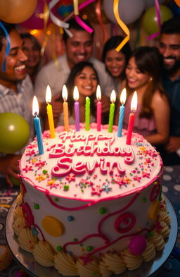 An image featuring a beautifully decorated birthday cake with vibrant colors and intricate frosting designs