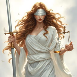 A striking depiction of a white goddess with long, flowing brown wavy hair