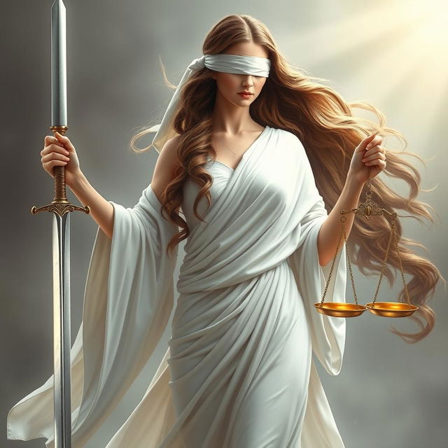 A striking depiction of a white goddess with long, flowing brown wavy hair