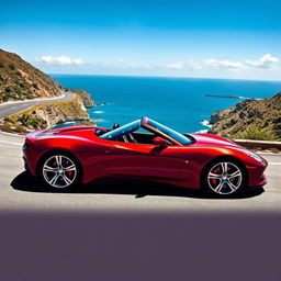 A sleek, modern sports car parked on a winding coastal road