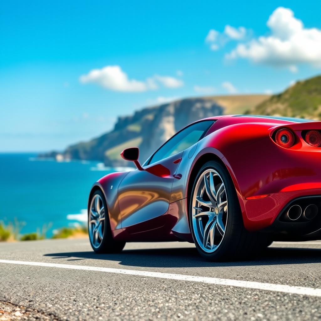 A sleek, modern sports car parked on a winding coastal road