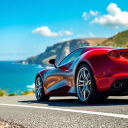 A sleek, modern sports car parked on a winding coastal road