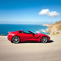 A sleek, modern sports car parked on a winding coastal road
