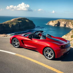 A sleek, modern sports car parked on a winding coastal road