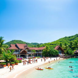 A vibrant and inviting scene showcasing the beauty of Philippine tourism, featuring a picturesque beach with crystal-clear waters and white sand