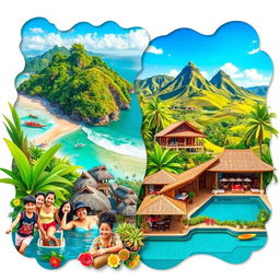 A vibrant and dynamic collage that captures the essence of Philippine tourism and the hotel industry