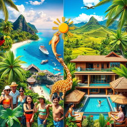 A vibrant and dynamic collage that captures the essence of Philippine tourism and the hotel industry