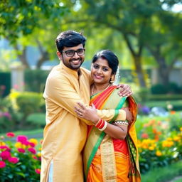 An Indian brother and his married sister sharing a warm hug in a picturesque setting