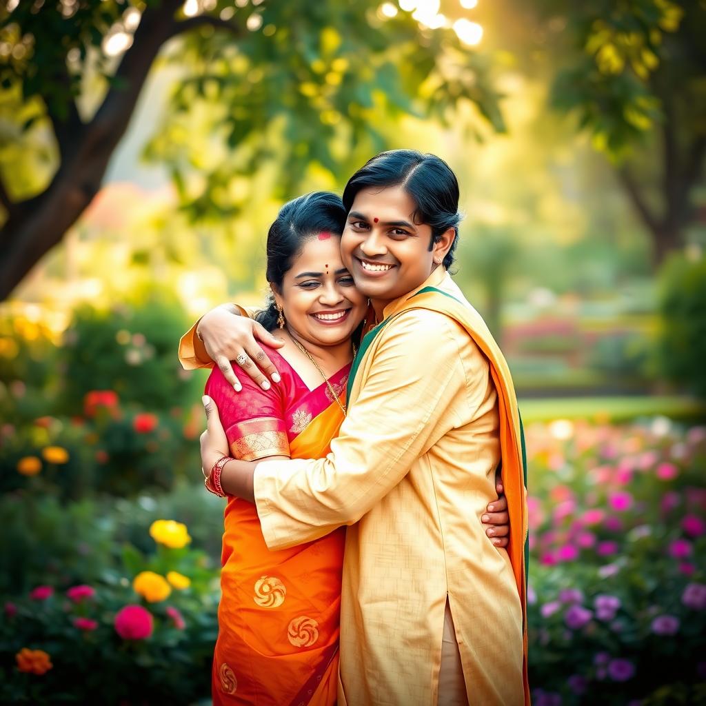 An Indian brother and his married sister sharing a warm hug in a picturesque setting