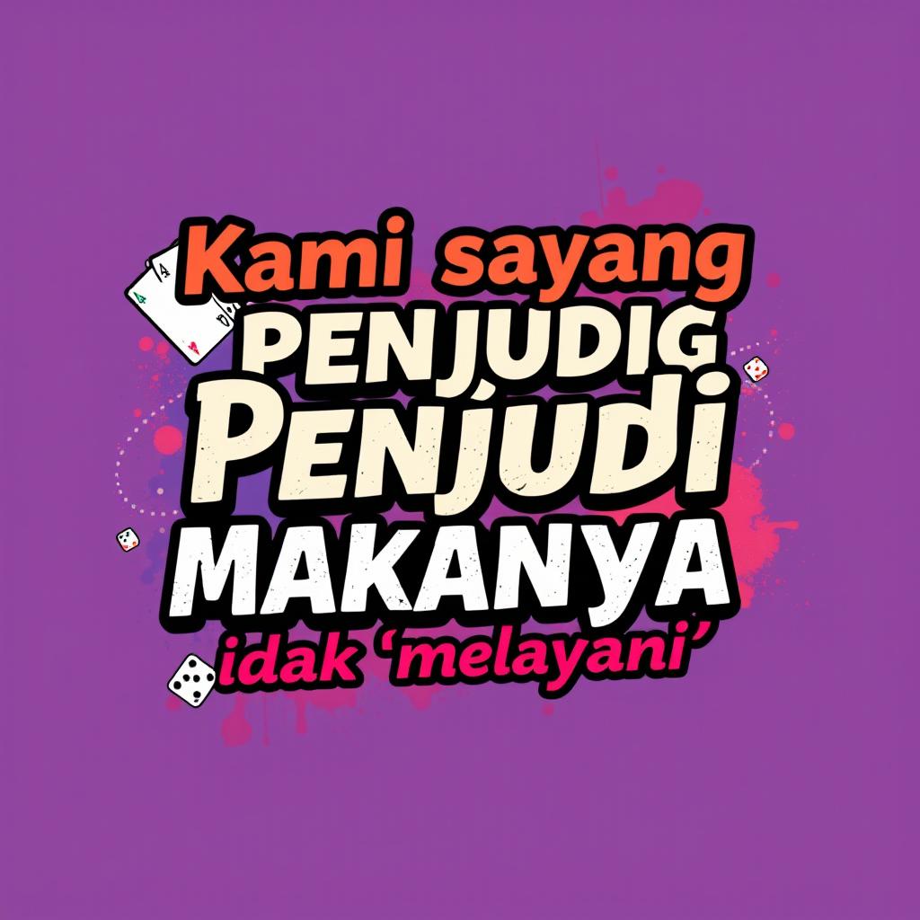 A creative and visually appealing t-shirt design featuring bold and eye-catching text that reads: "Kami sayang Penjudi Makanya tidak 'melayani'"