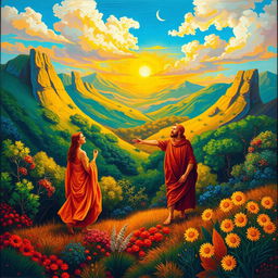 A vibrant and colorful reinterpretation of a classic painting, showcasing a rich palette that enhances the details and brings the scene to life