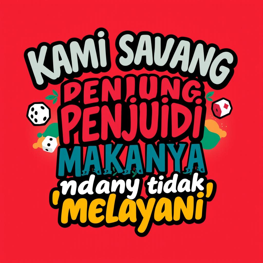 A dynamic and engaging t-shirt design that prominently features the text: "Kami sayang Penjudi Makanya tidak 'melayani'" in a stylish, bold font