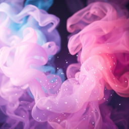A mesmerizing scene depicting colorful mist swirling gracefully through the air, infused with twinkling sparkles that catch the light in a magical display