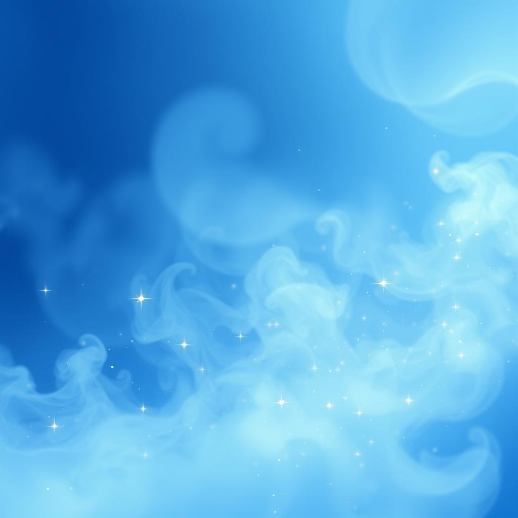 A serene and enchanting scene featuring a blue mist gently swirling through the air, imbued with shimmering sparkles that reflect light like tiny stars