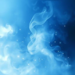 A serene and enchanting scene featuring a blue mist gently swirling through the air, imbued with shimmering sparkles that reflect light like tiny stars