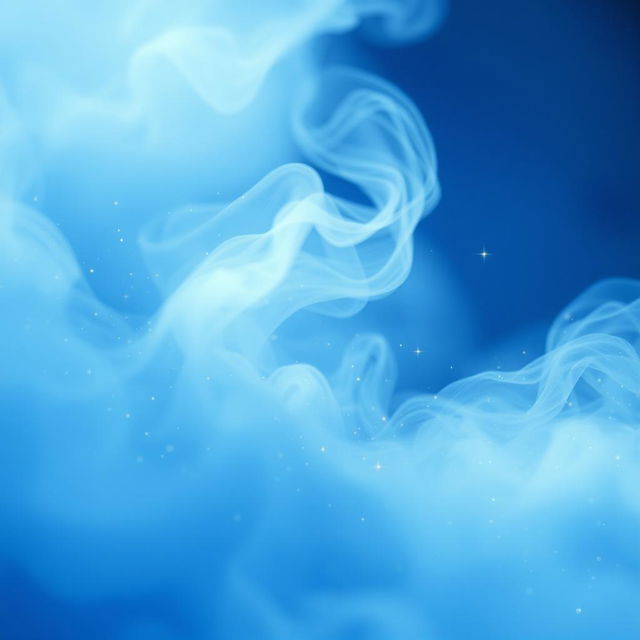 A serene and enchanting scene featuring a blue mist gently swirling through the air, imbued with shimmering sparkles that reflect light like tiny stars