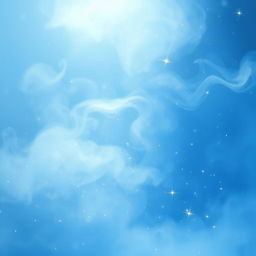 A serene and enchanting scene featuring a blue mist gently swirling through the air, imbued with shimmering sparkles that reflect light like tiny stars