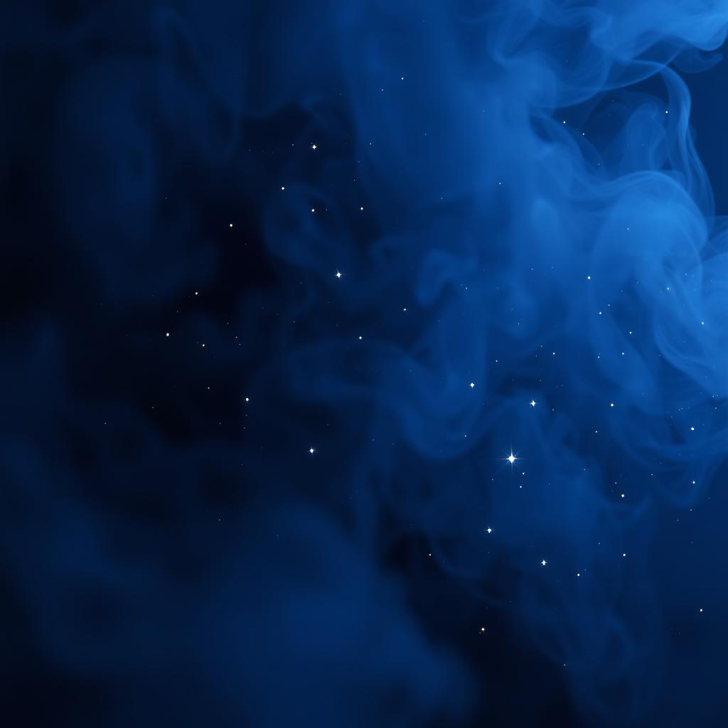 A mysterious and enchanting scene featuring dark blue mist swirling through the air, enriched with glimmering sparkles that twinkle like distant stars